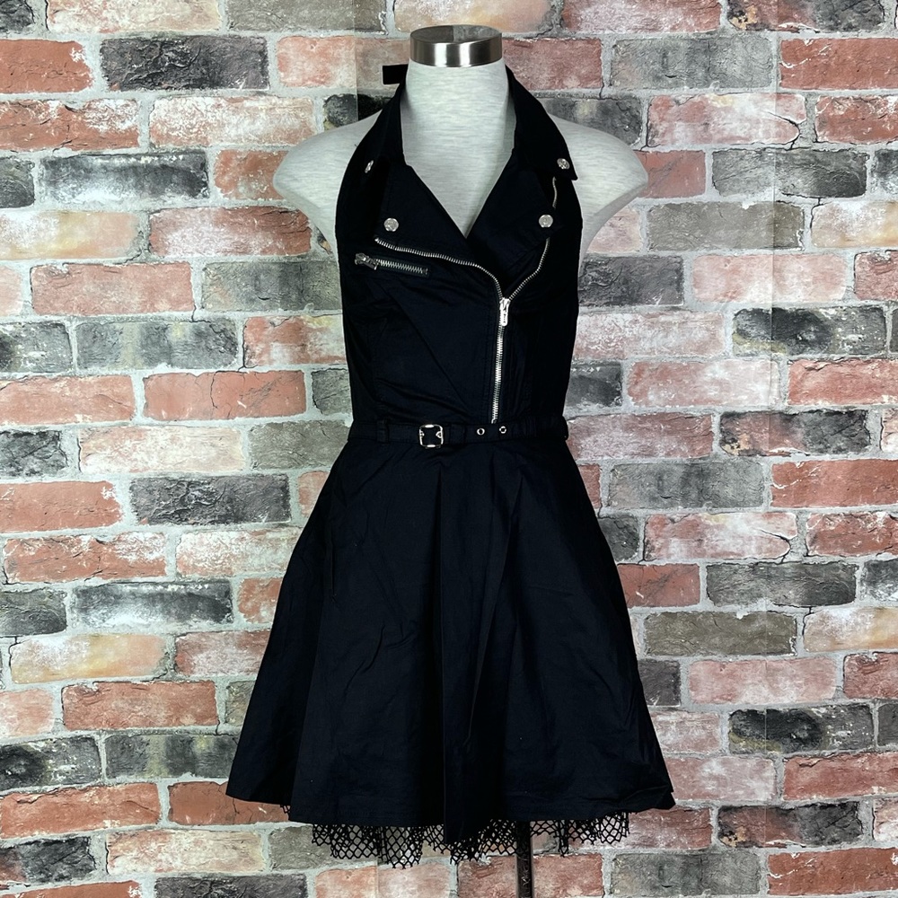 Royal Bones by Tripp NYC Biker Moto Zipper Black Dress - Picture 1 of 7